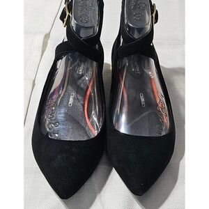 Rockport Adelyn Ankle Strap Black Suede Pointed Toe Block Heel Pumps Womens 8W